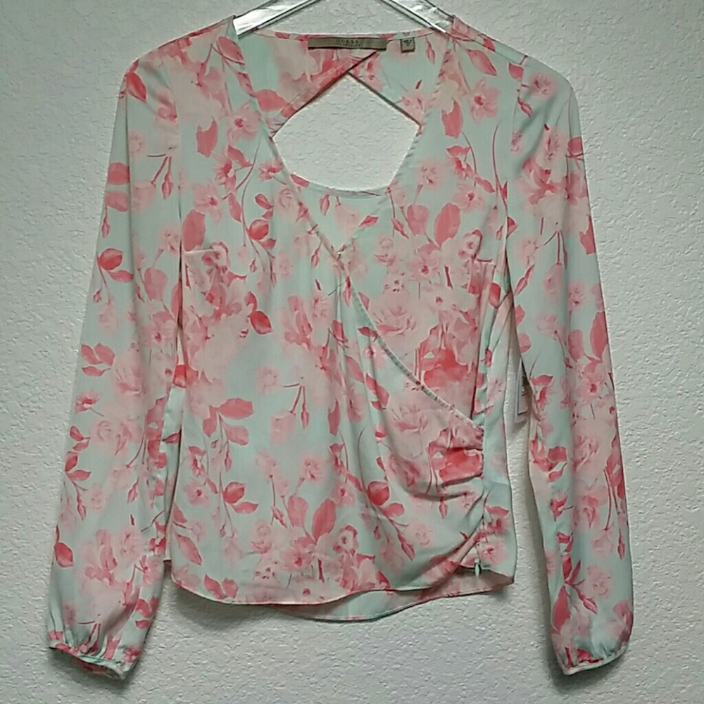 Guess Antoine Camouflora Comfrey Faux Wrap Blouse